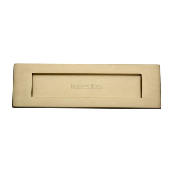 V850 305-SB • 305 x 096mm • Satin Brass • Heritage Brass Victorian Sprung Flap Letter Plate